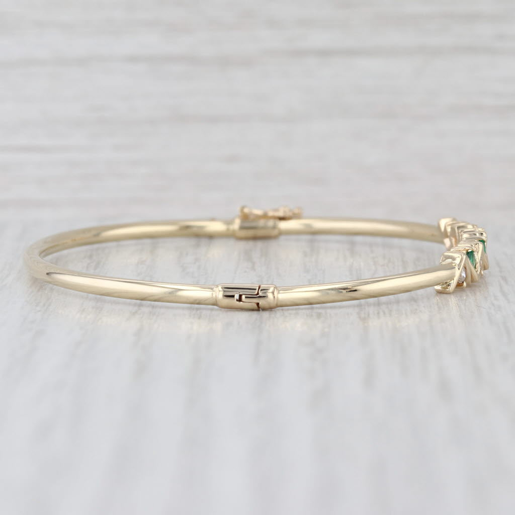 0.35ctw Emerald Diamond Bangle Bracelet 14k Yellow Gold 7"