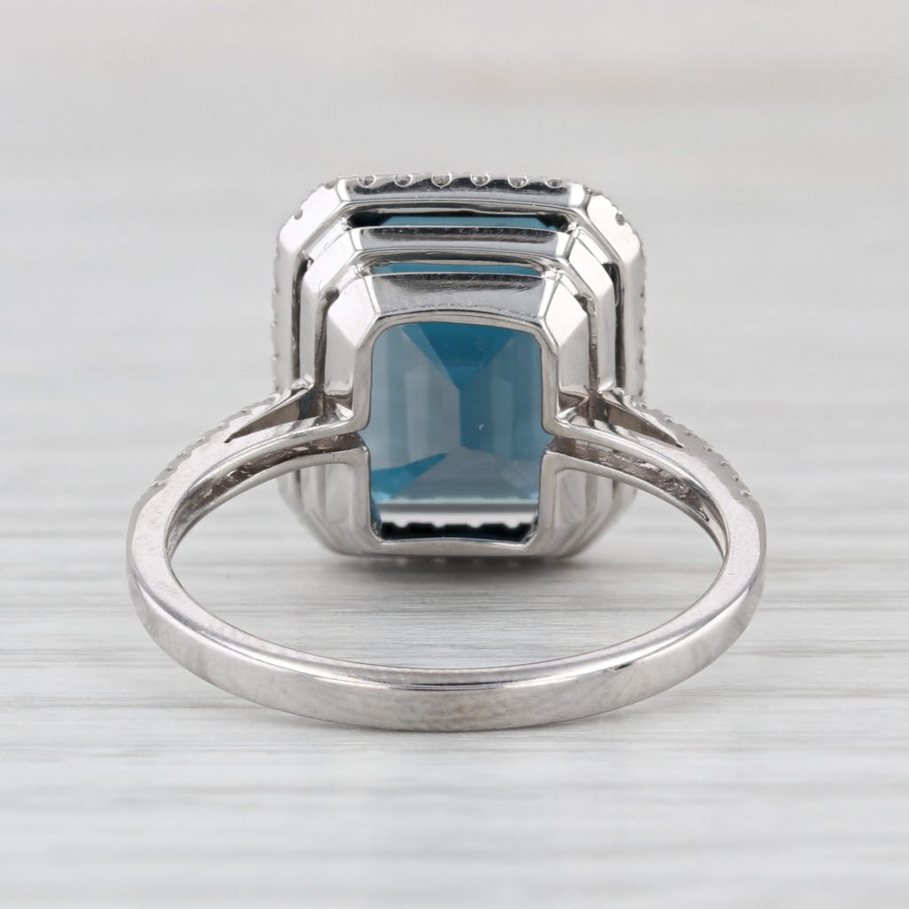 7.24ctw London Blue Topaz Diamond Halo Ring 14k White Gold Size 7.25