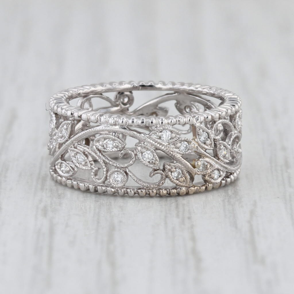 0.14ctw Diamond Floral Openwork Band 14k White Gold Size 5.5 Ring