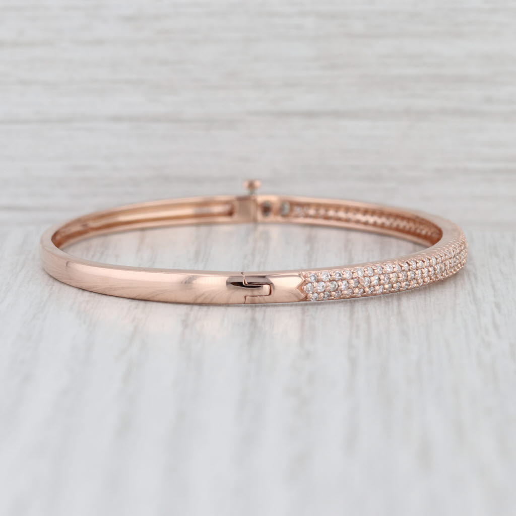 0.80ctw Pave Diamond Bangle Bracelet 14k Rose Gold 6.75" 4.1mm