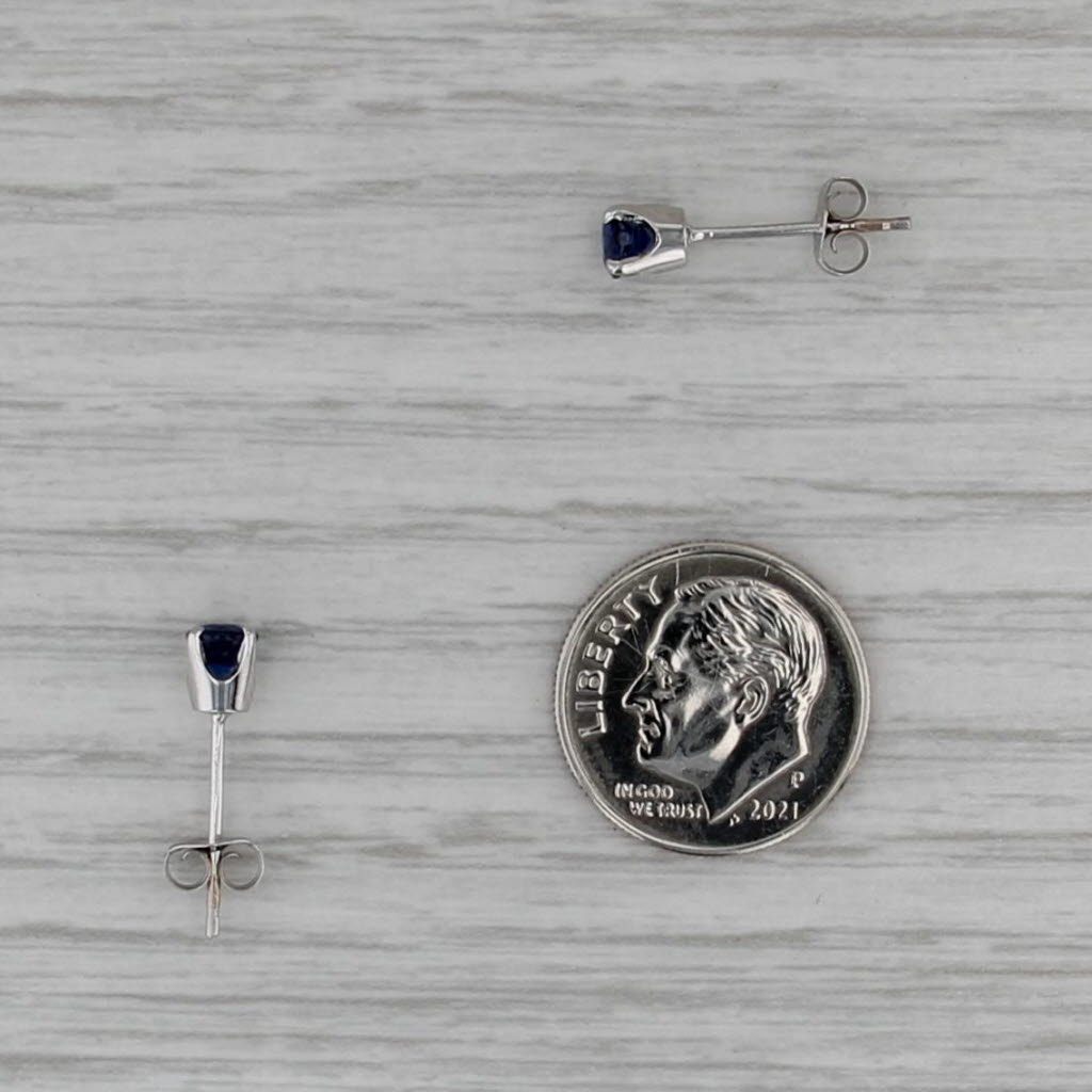 0.80ctw Blue Sapphire Stud Earrings 14k White Gold Round Solitaire Studs