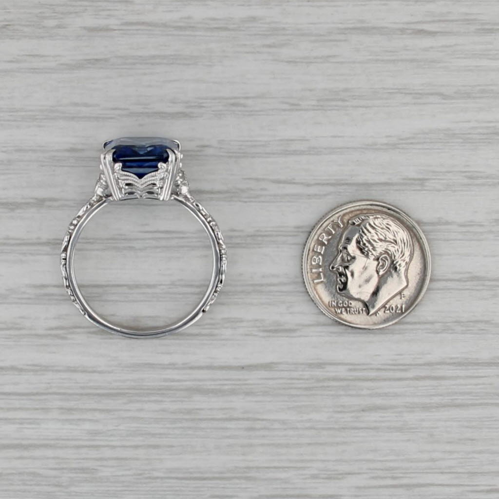 J'adore 7.68ctw Blue Sapphire Diamond Ring 14k White Gold Size 9 Ornate Brand