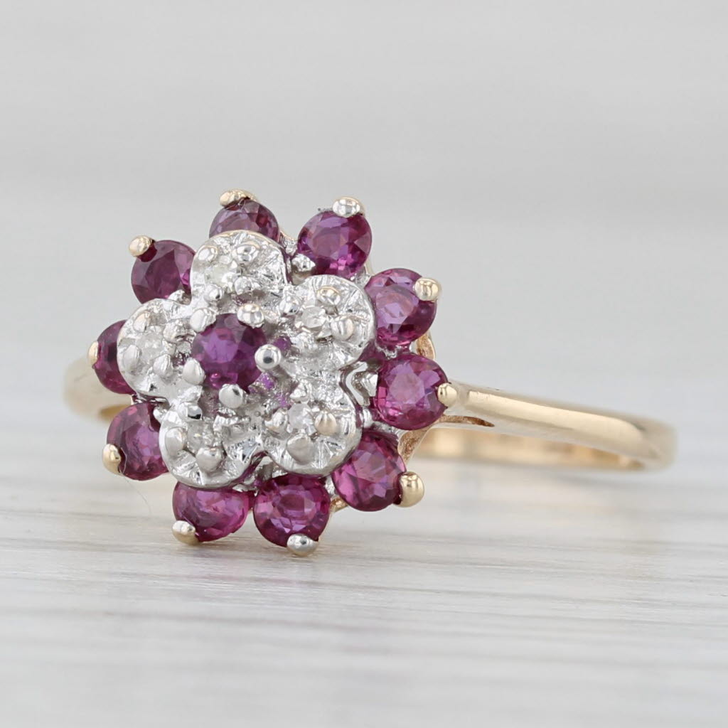 Light Gray 0.45tw Ruby Diamond Flower Ring 10k Yellow Gold Size 6