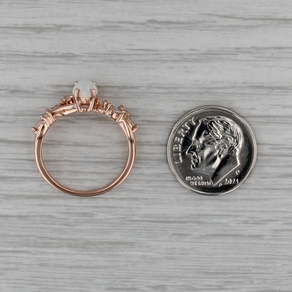 Navette Lab Created Opal Moonstone Diamond Ring 18k Rose Gold Size 6.5