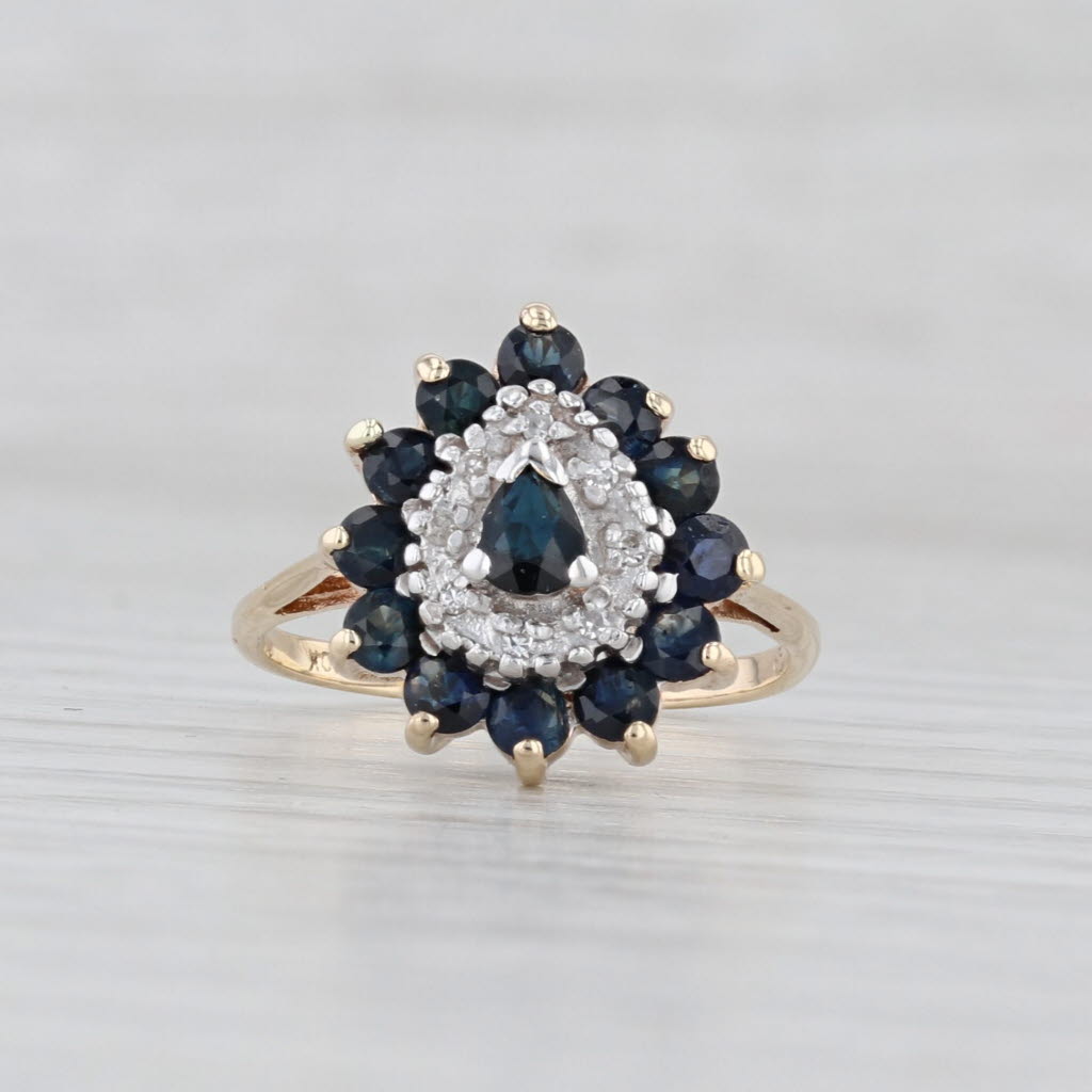 Light Gray 1.15ctw Blue Sapphire Halo Diamond Ring 10k Yellow Gold Size 5.25