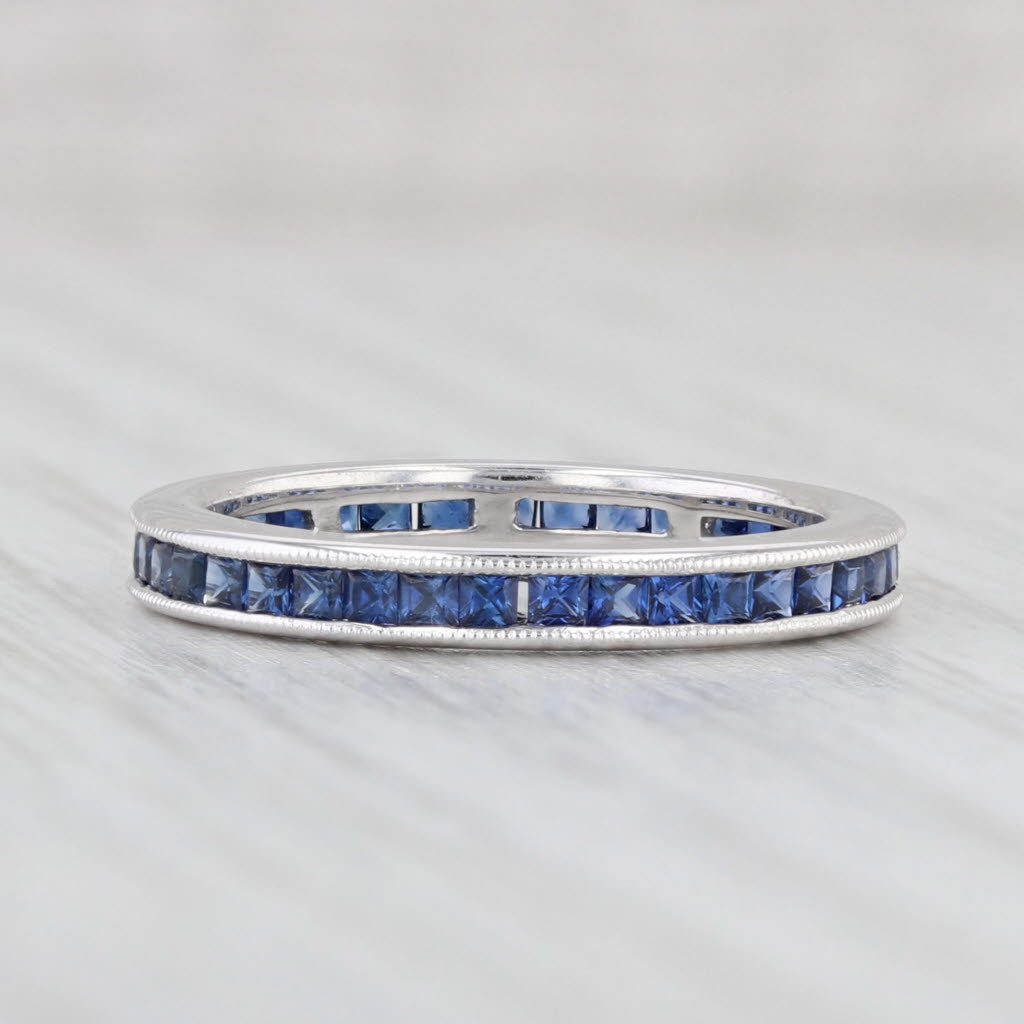 Light Gray 1.50ctw Blue Sapphire Eternity Band 18k White Gold Size 5 Wedding Ring