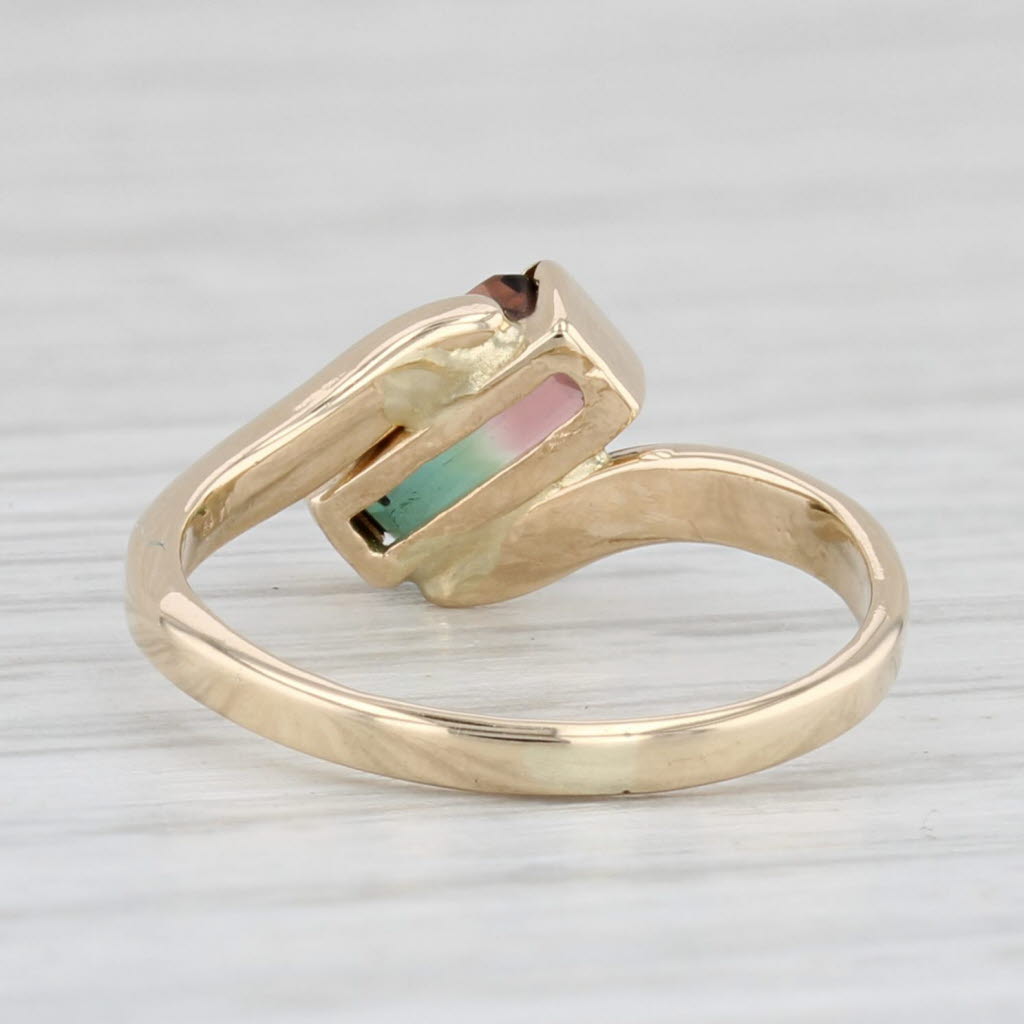 Light Gray 0.58ct Green Pink Watermelon Tourmaline Solitaire Bypass Ring 14k Gold Size 7