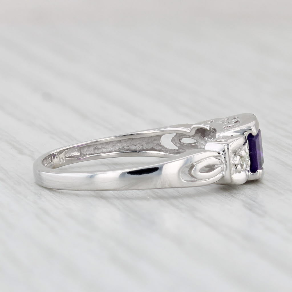 Light Gray 0.64ctw Amethyst Diamond Ring 14k White Gold Size 7.25