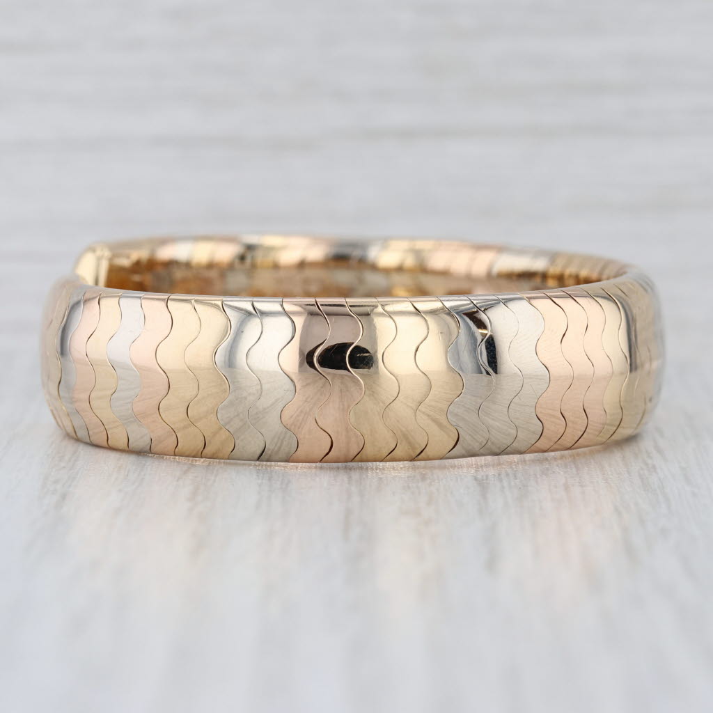 Cartier Tri-Gold Wave Cuff Bracelet 18k White Yellow Rose Gold 6.5" 14.7mm