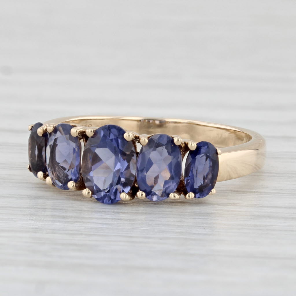 Light Gray 2.90ctw Purple Blue Iolite Tiered Ring 10k Yellow Gold Size 8