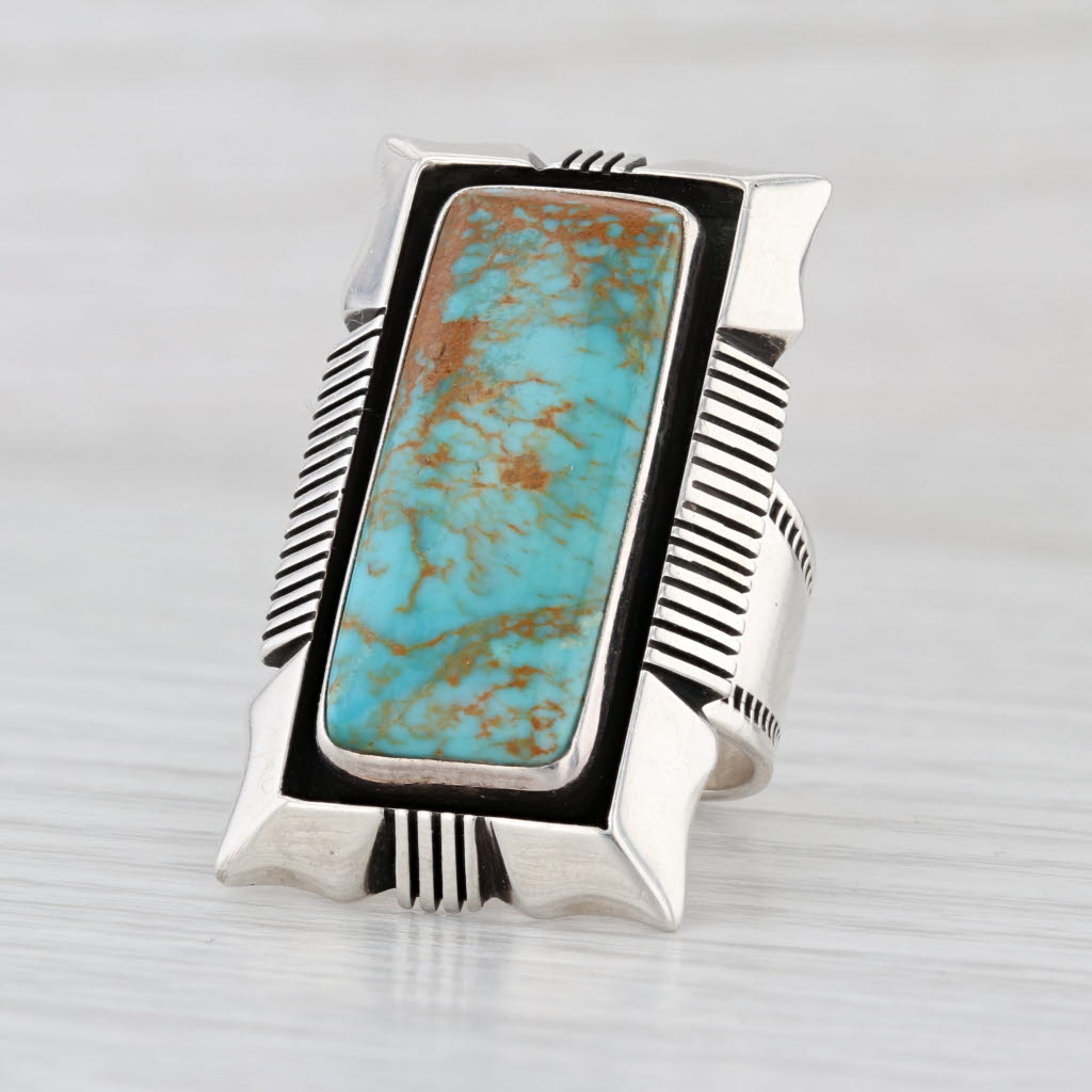 Vintage Tim Bedah Navajo Ring Sterling Silver Turquoise Native American Sz 7.75