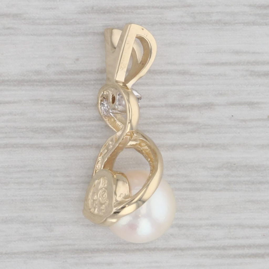 Gray Cultured Pearl Diamond Drop Pendant 14k Yellow Gold