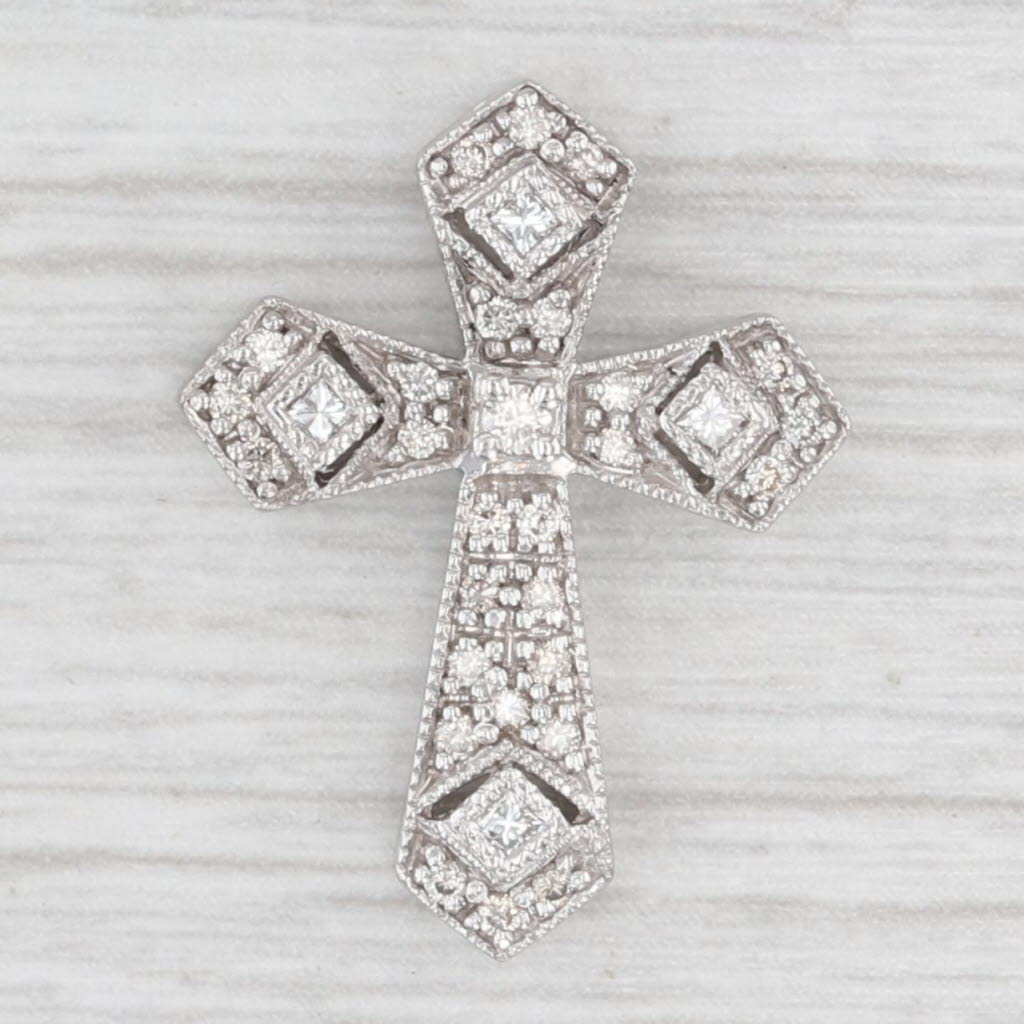 Light Gray 0.22ctw Diamond Tapering Cross Pendant 14k White Gold