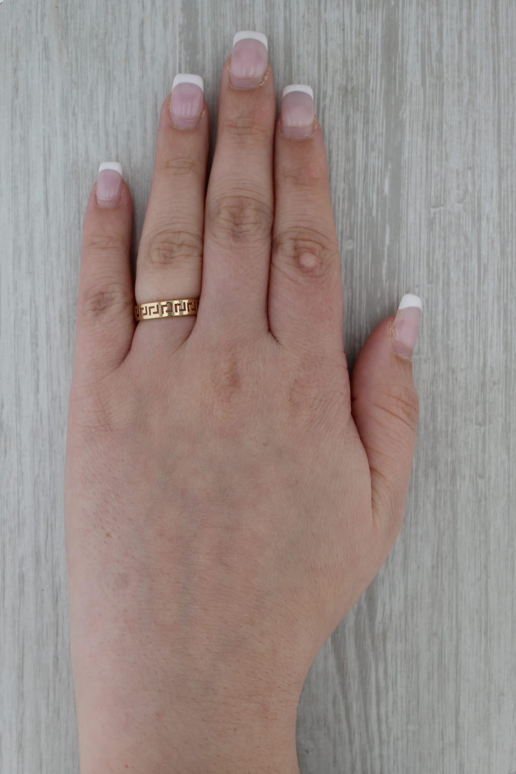 Greek Key Pattern Band Ring 14k Yellow Gold Size 6 Ring Wide 4.3mm