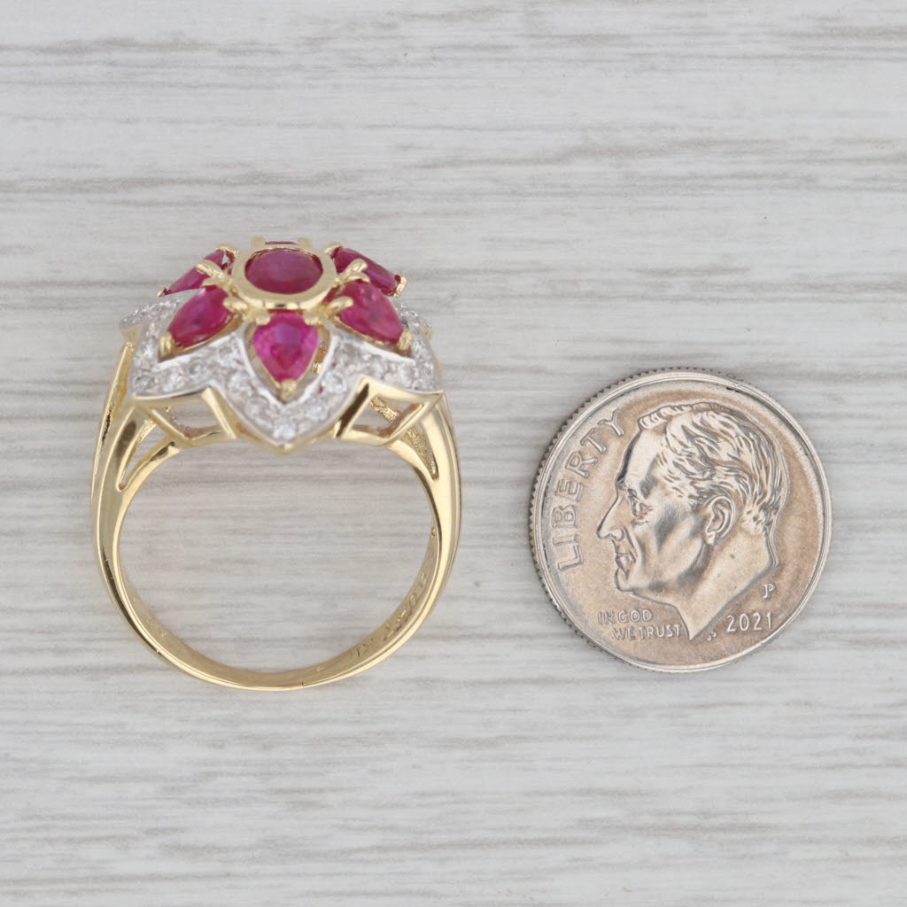 Gray 2.82ctw Ruby Diamond Flower Ring 18k Gold Size 7.75 Cocktail