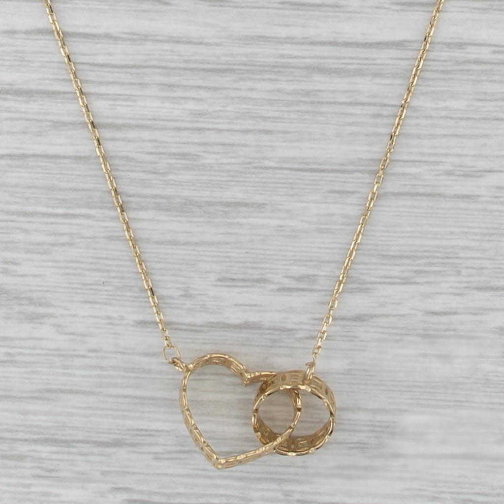 Interlocking Hearts Necklace 18k Yellow Gold 17.5" Cable Chain
