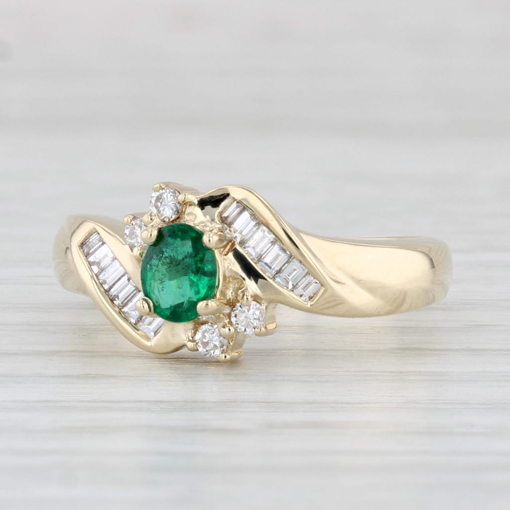 Light Gray Oval Emerald Diamond Halo Ring 14k Yellow Gold Size 6.5 Bypass