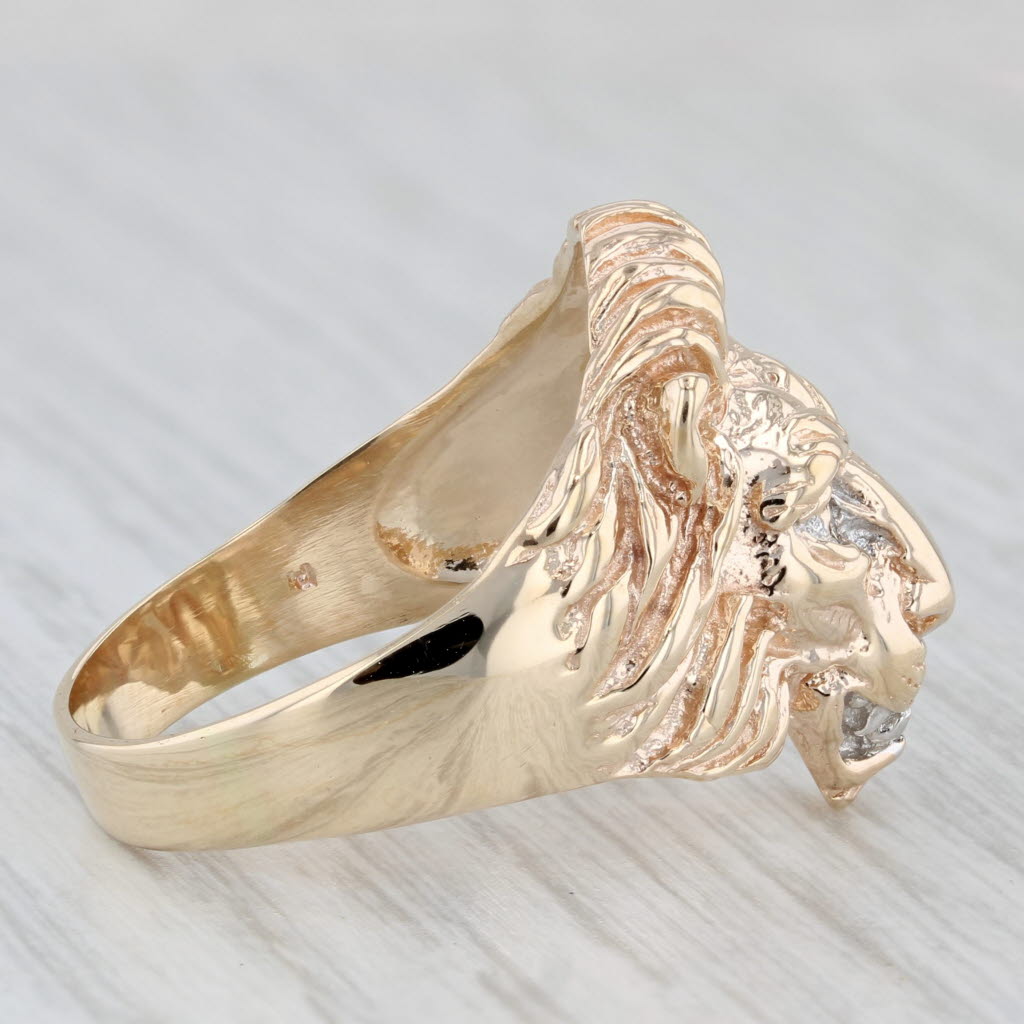 Gray Diamond Lion Statement Ring 10k Yellow Gold Size 10.5