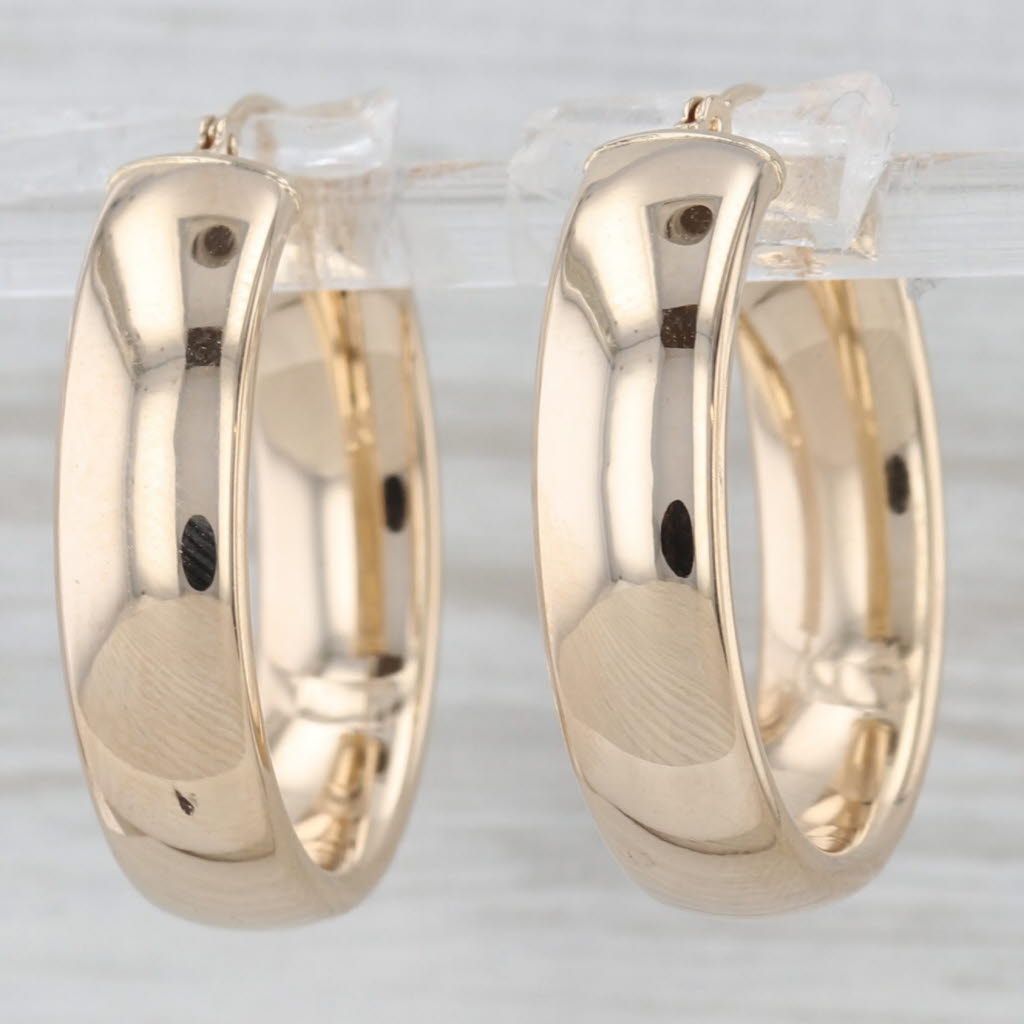 Gray Round Hoop Earrings 14k Yellow Gold Snap Top 25.5 x 6.1mm