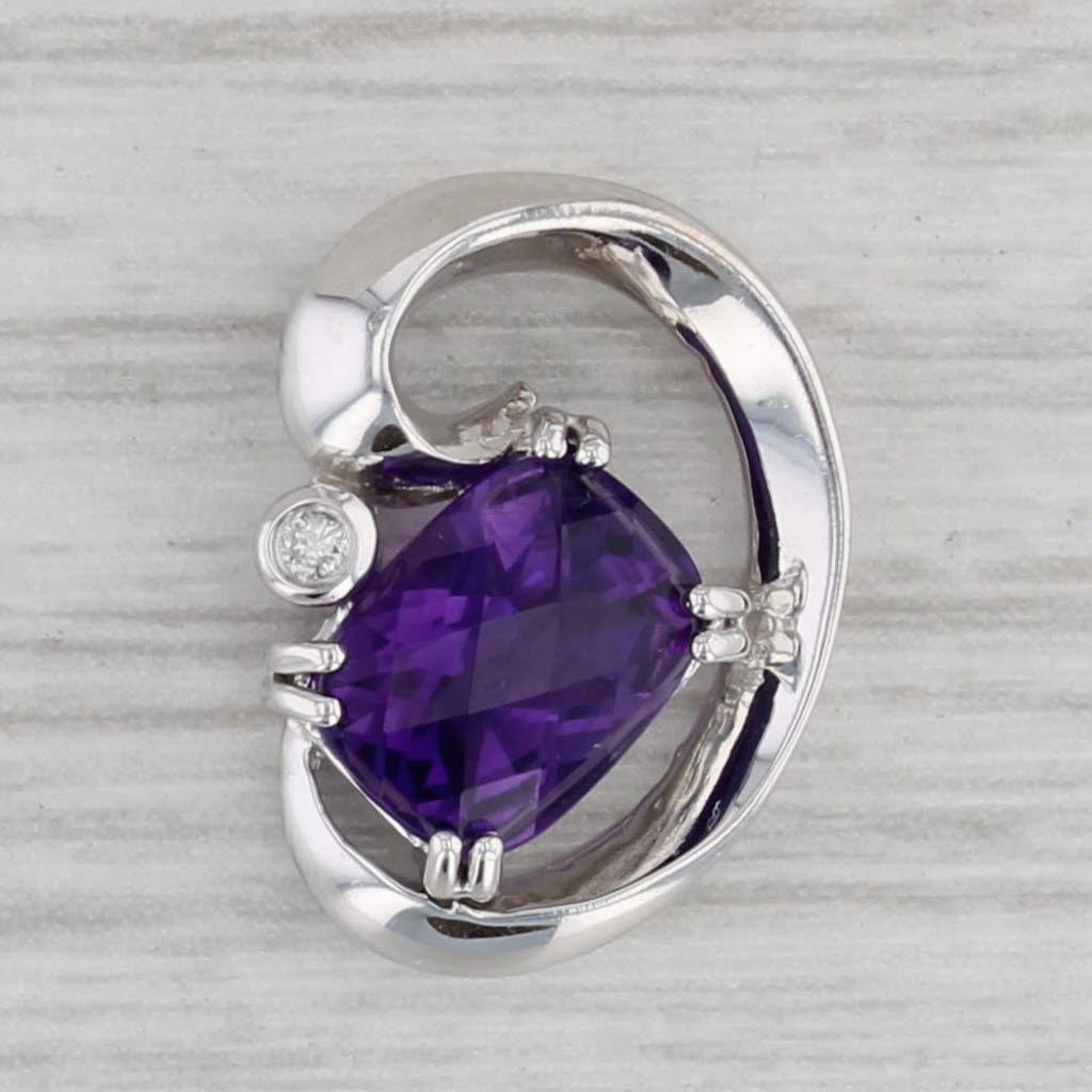 Gray Small 1.20ct Amethyst Pendant 14k White Gold Diamond Accent