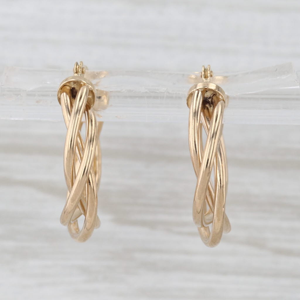 Woven Twist Hoop Earrings 18k Yellow Gold Round Hoops Snap Top Posts
