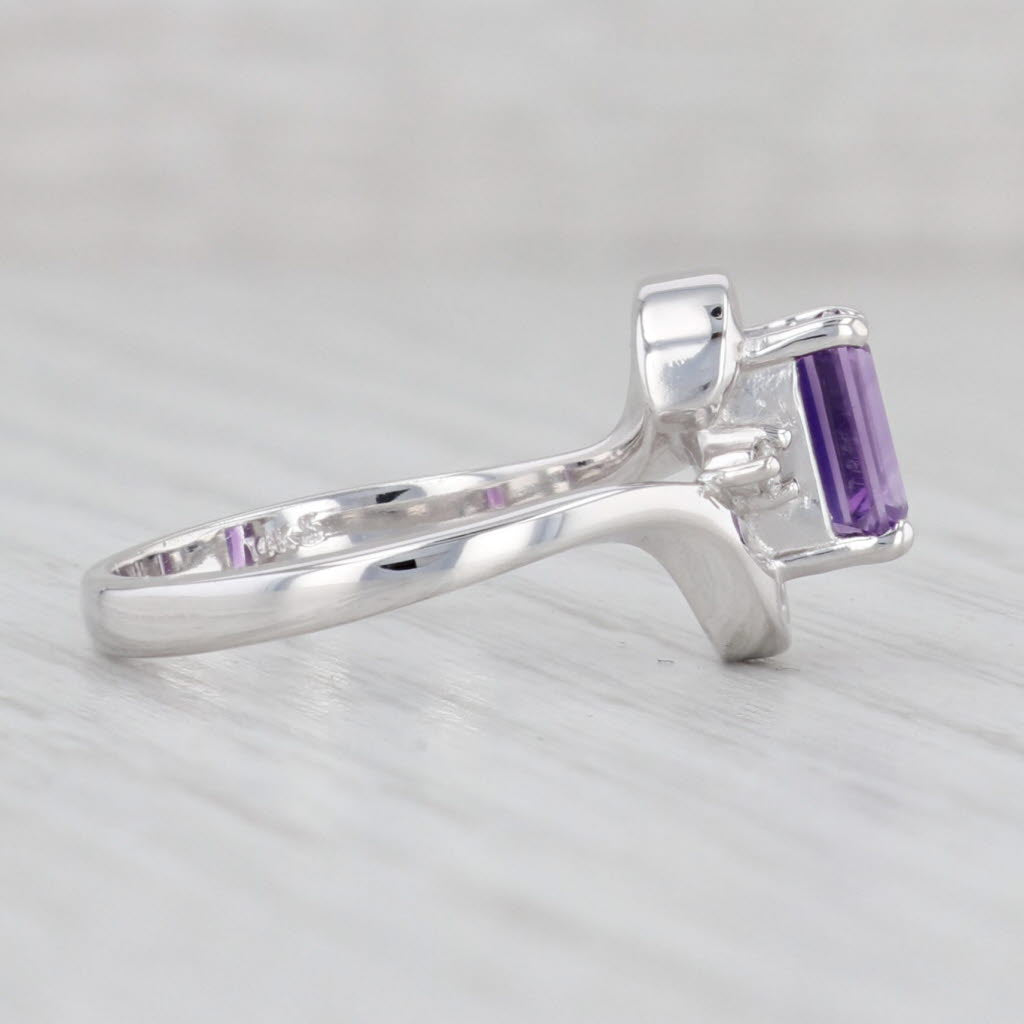 Light Gray 0.94ctw Amethyst Diamond Ring 14k White Gold Size 6 Bypass