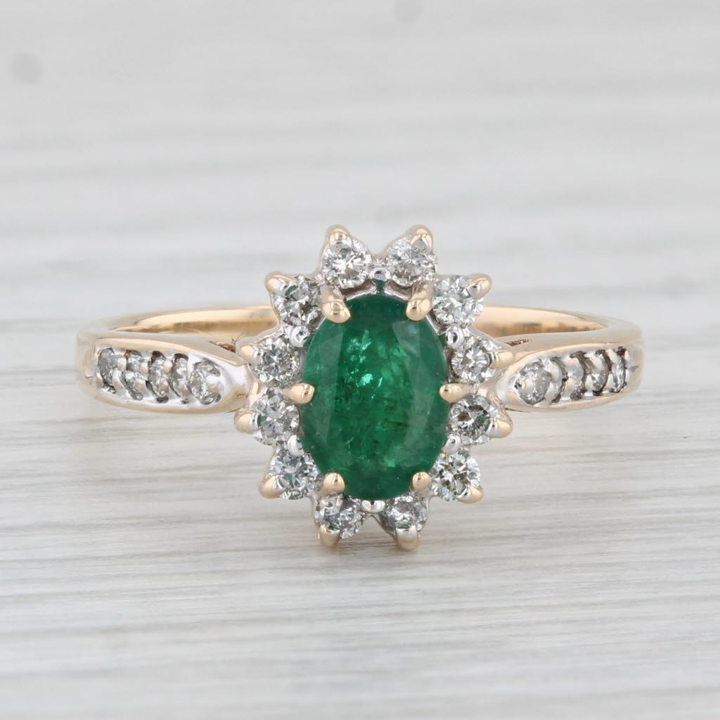 Light Gray 0.96ctw Oval Emerald Diamond Halo Ring 14k Yellow Gold Size 7 Engagement