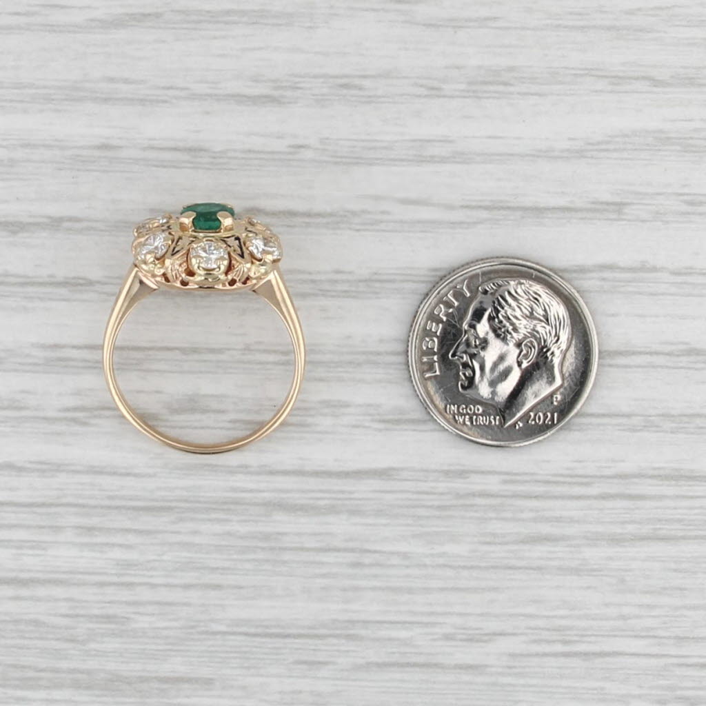 Antique Emerald Diamond Halo Star Ring 14k Yellwo Gold Size 6.25