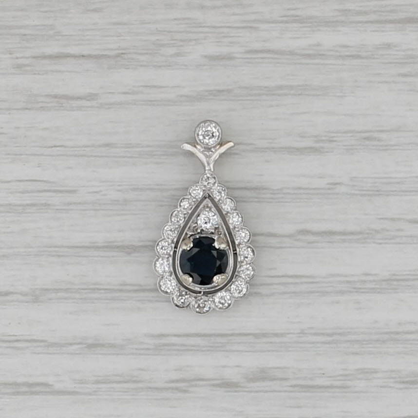 1.72ctw Blue Sapphire Diamond Halo Teardrop Pendant Platinum