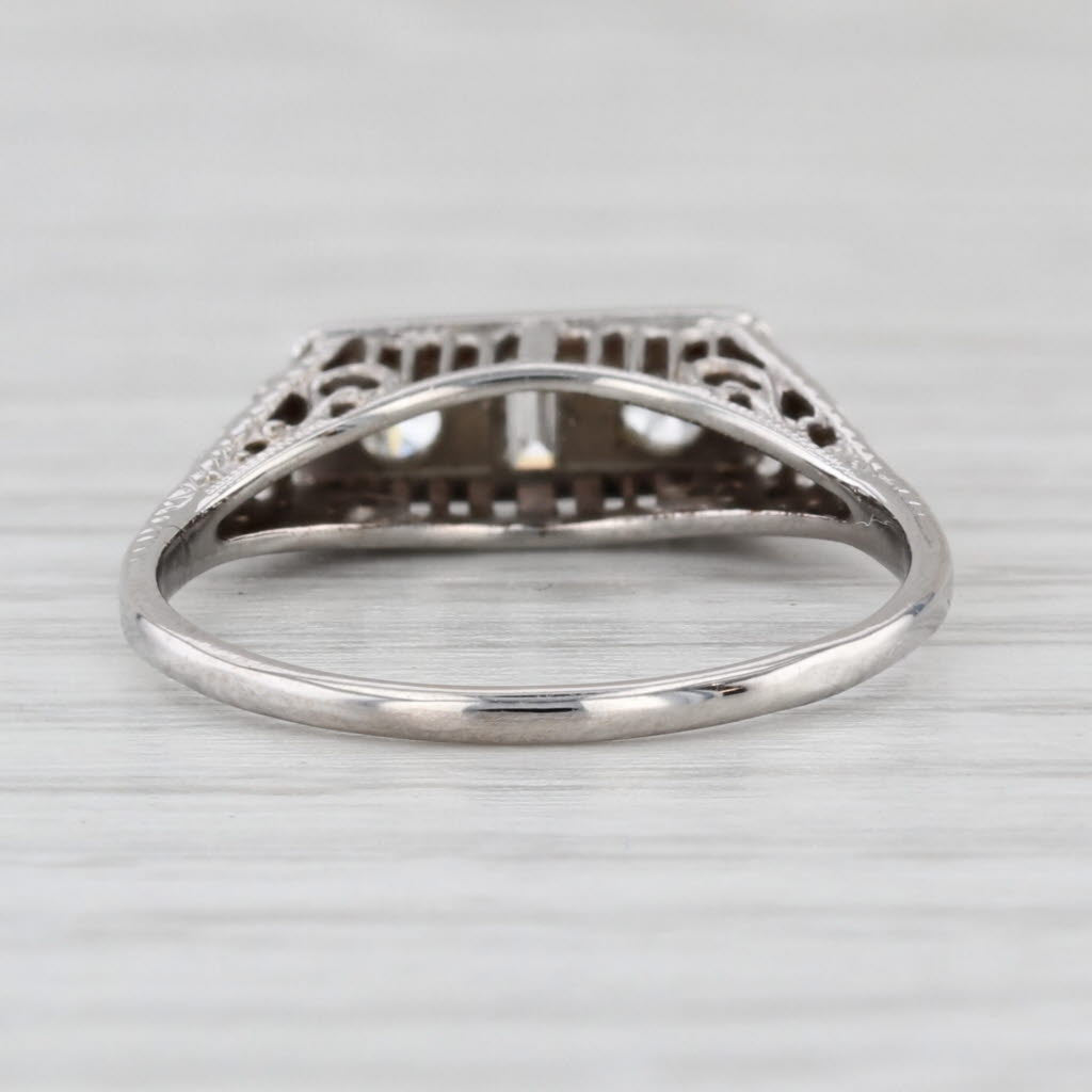 0.17ctw Diamond Art Deco Filigree Ring 14k White Gold Size 7 Stackable