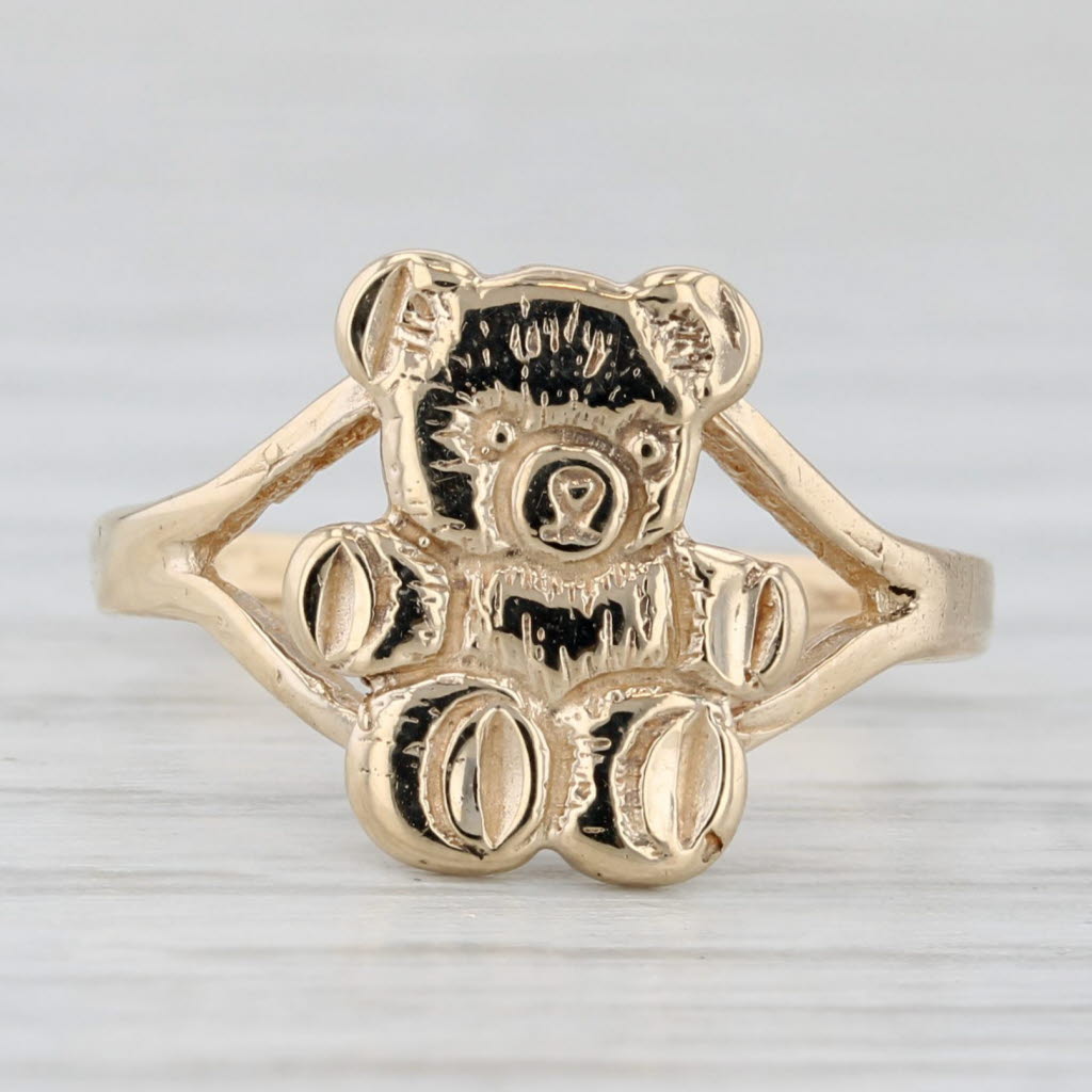 Light Gray Teddy Bear Ring 10k Yellow Gold Size 4.75