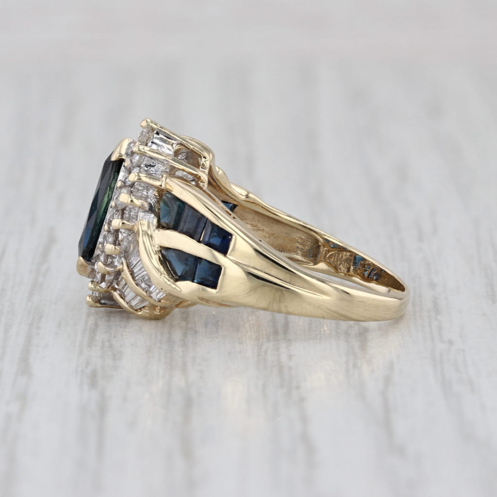 Marquise Blue Sapphire Diamond Halo Ring 14k Yellow Gold Size 6 Bypass