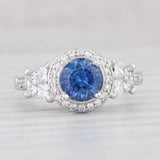 1.95ctw Blue Sapphire Diamond Halo Ring Platinum Size 6.75 Engagement GGTL