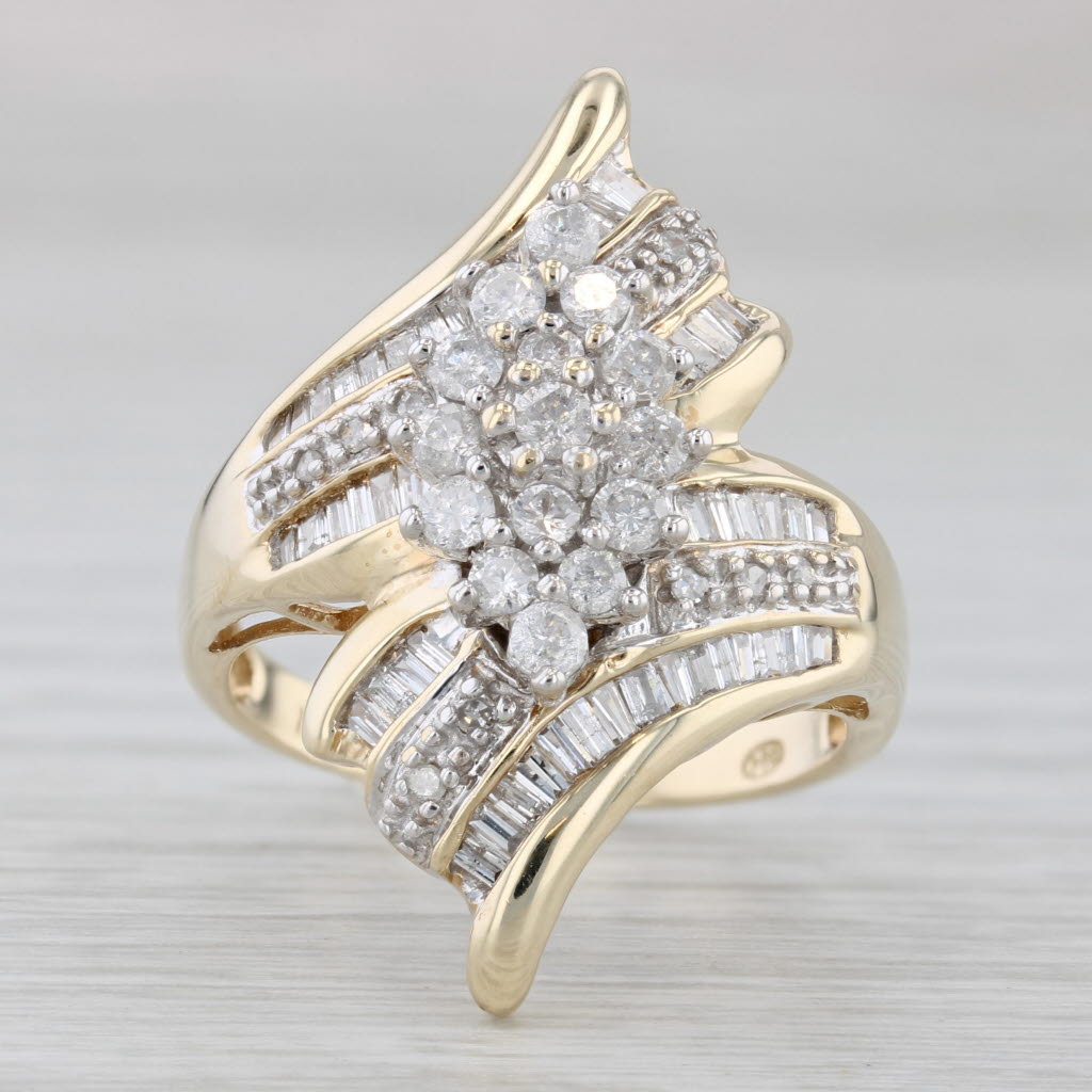 Gray 1.08ctw Diamond Cluster Bypass Ring 10k Yellow Gold Size 7.25 Cocktail