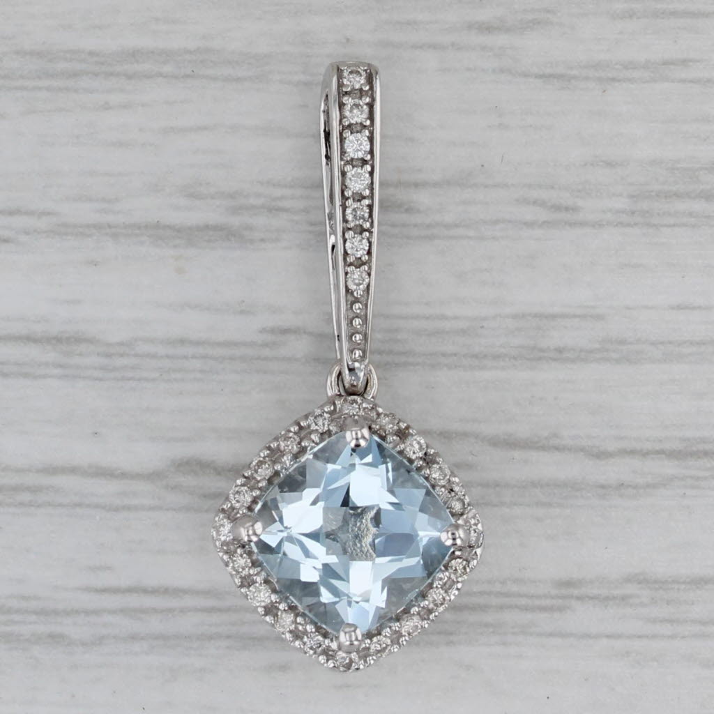 Gray 1.81ctw Aquamarine Diamond Halo Drop Pendant 14k White Gold