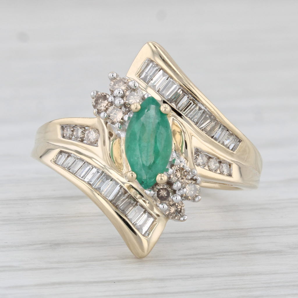 Light Gray 1.09ctw Marquise Emerald Diamond Ring 14k Yellow Gold Size 6.5 Bypass