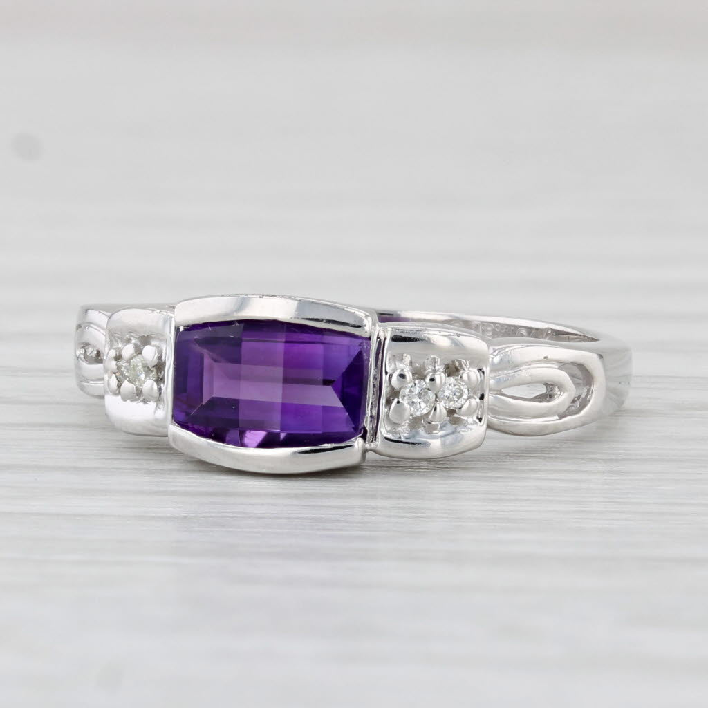 Light Gray 0.64ctw Amethyst Diamond Ring 14k White Gold Size 7.25