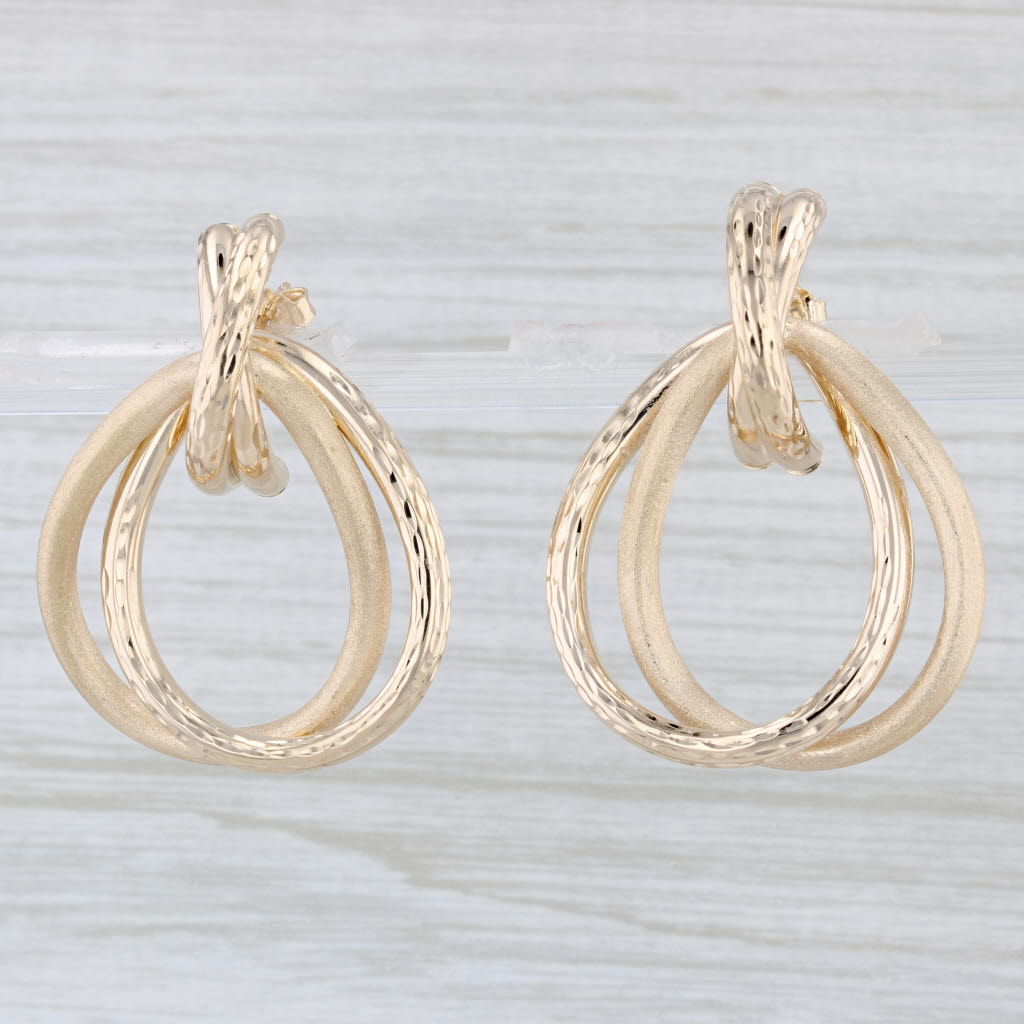 Light Gray Teardrop Hoop Statement Earrings 14k Yellow Gold