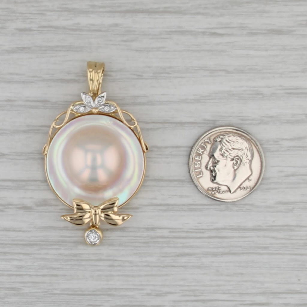 Mabe Blister Pearl Diamond Enhancer Pendant 18k Yellow Gold Statement Clip Bail