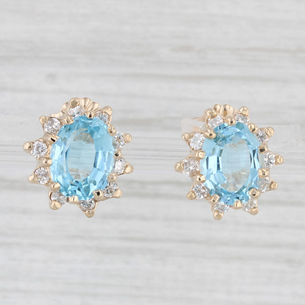 Light Gray 4.64ctw Blue Topaz Diamond Halo Stud Earrings 14k Yellow Gold