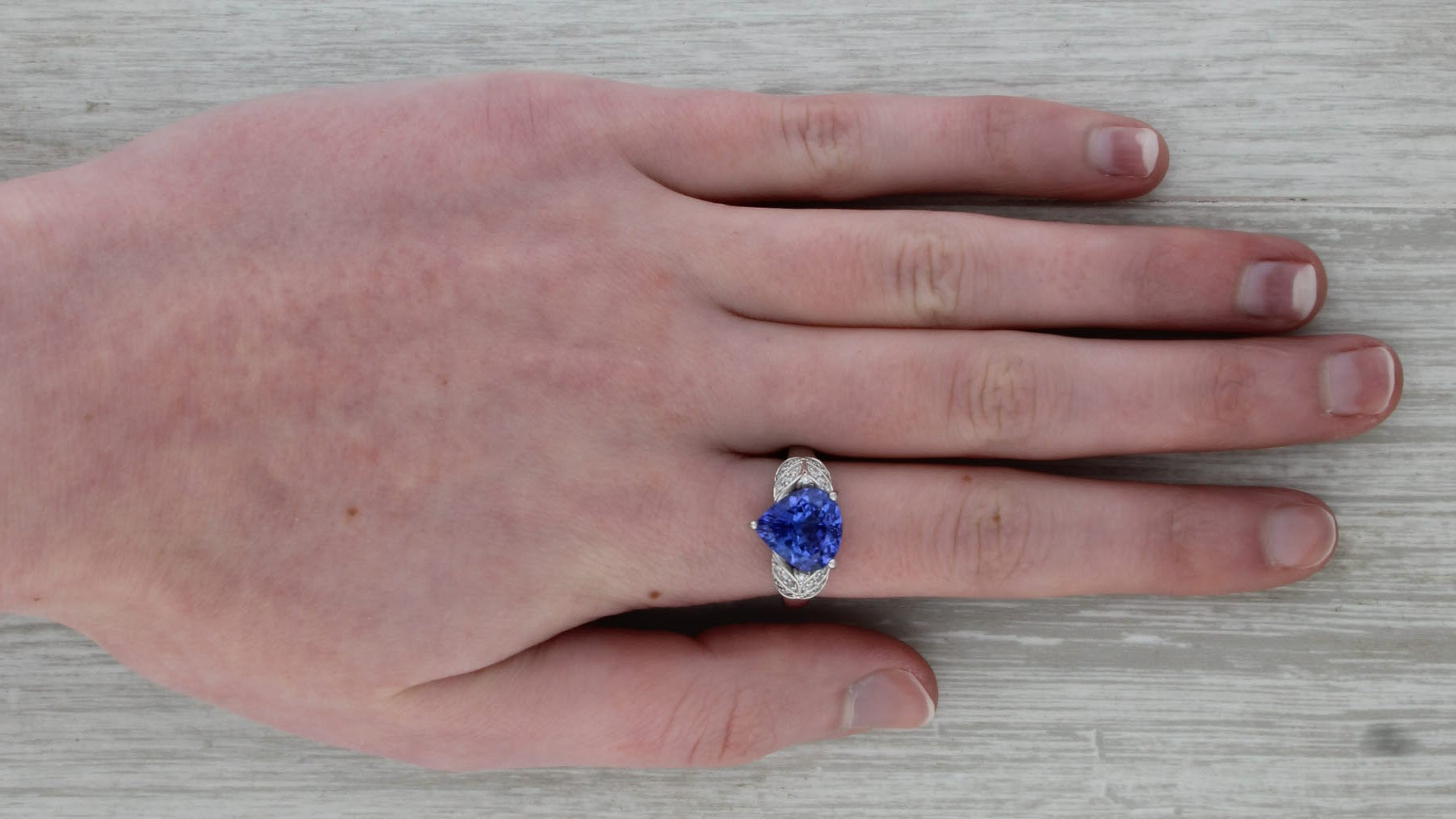 4.68ctw Pear Tanzanite Diamond Ring 18k White Gold Size 7