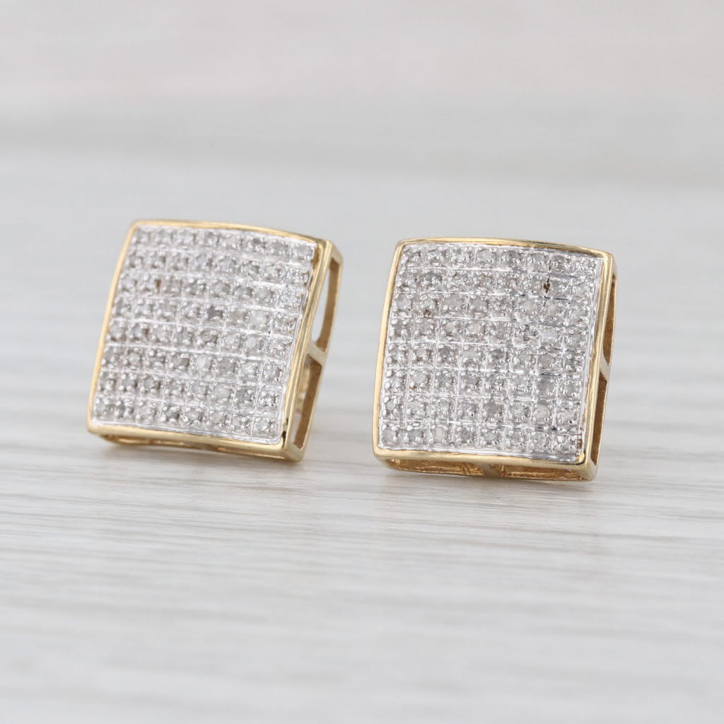 0.25ctw Diamond Pave Square Stud Earrings 10k Yellow Gold Screw Back Studs