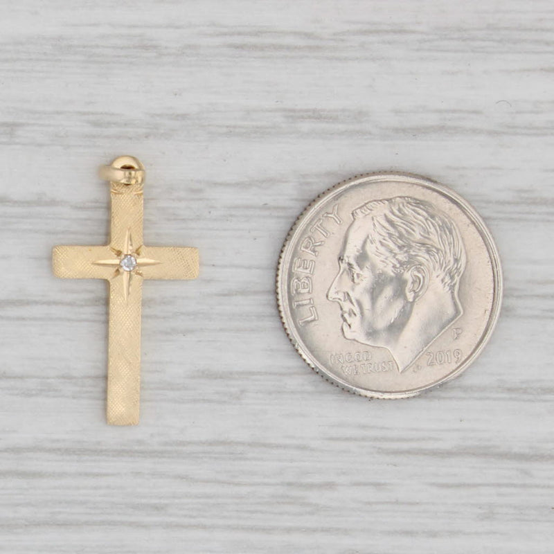 Gray Brushed Diamond Cross Pendant 14k Yellow Gold Religious Jewelry