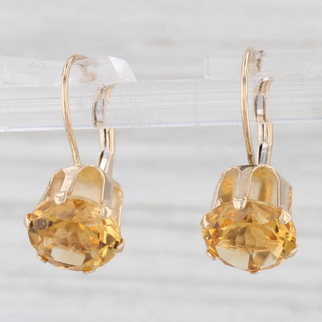 Light Gray 3.30ctw Round Solitaire Citrine Drop Earrings 10k Yellow Gold Lever Backs