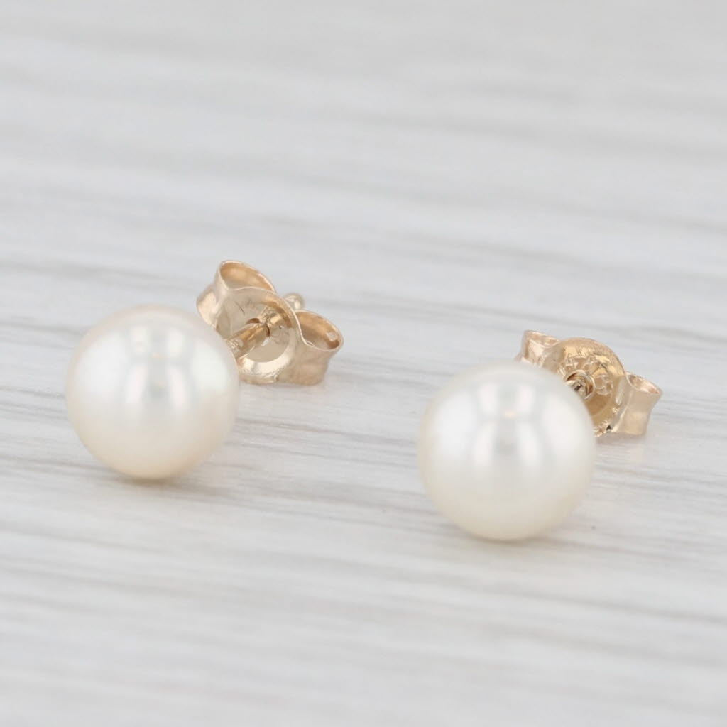 Light Gray Cultured Pearl Solitaire Stud Earrings 14k Yellow Gold