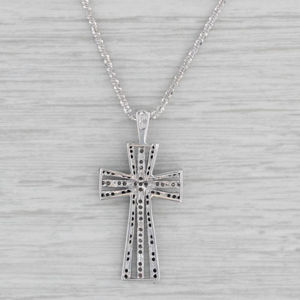 Gray 0.27ctw Black White Diamond Cross Pendant Necklace 10k White Gold 17"-19"