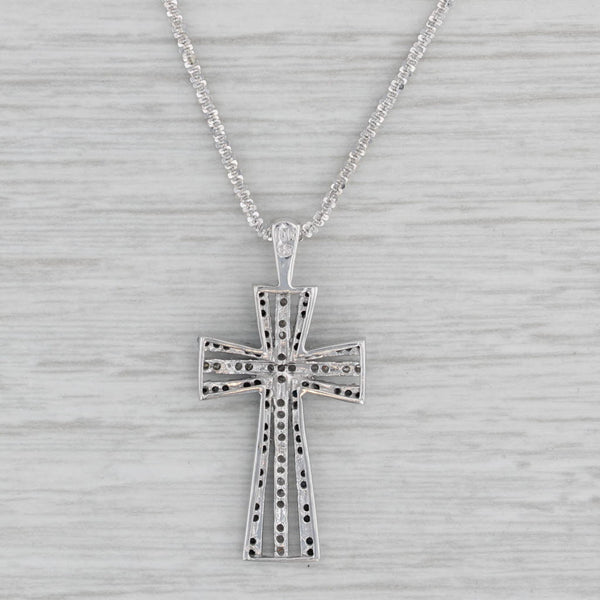 0.27ctw Black White Diamond Cross Pendant Necklace 10k White Gold 17"-19"