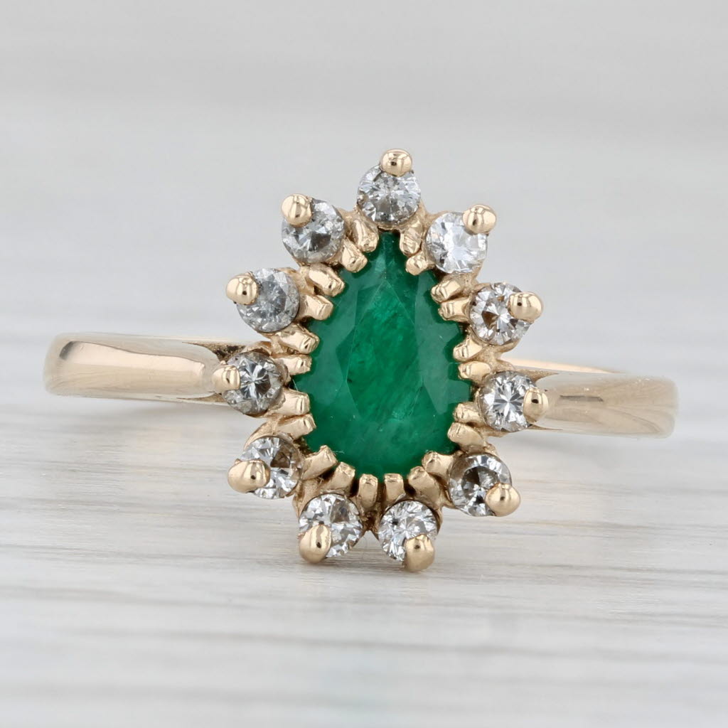 Light Gray 0.89ctw Pear Emerald Diamond Halo Ring 14k Yellow Gold Size 6.75 Engagement