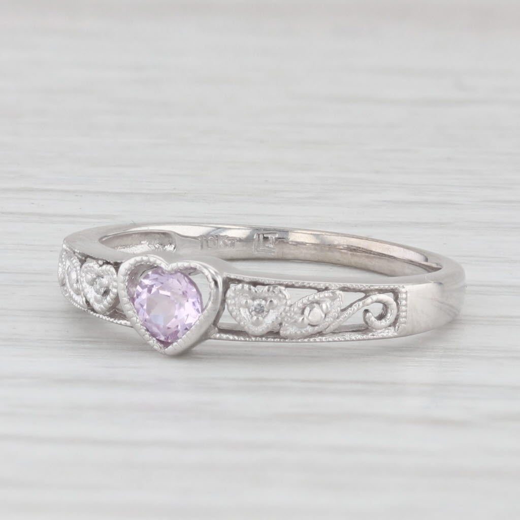 Light Gray 0.20ct Lab Created Pink Sapphire Diamond Heart Ring 10k White Gold Size 6.5