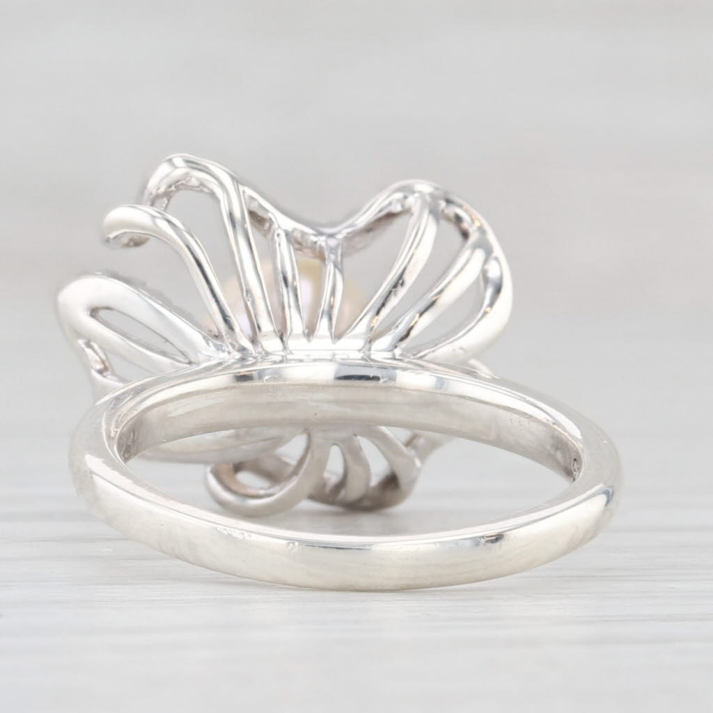 Light Gray Anne Geddes Cultured Pearl Diamond Rimmed Flower Ring Sterling Silver Size 6.25